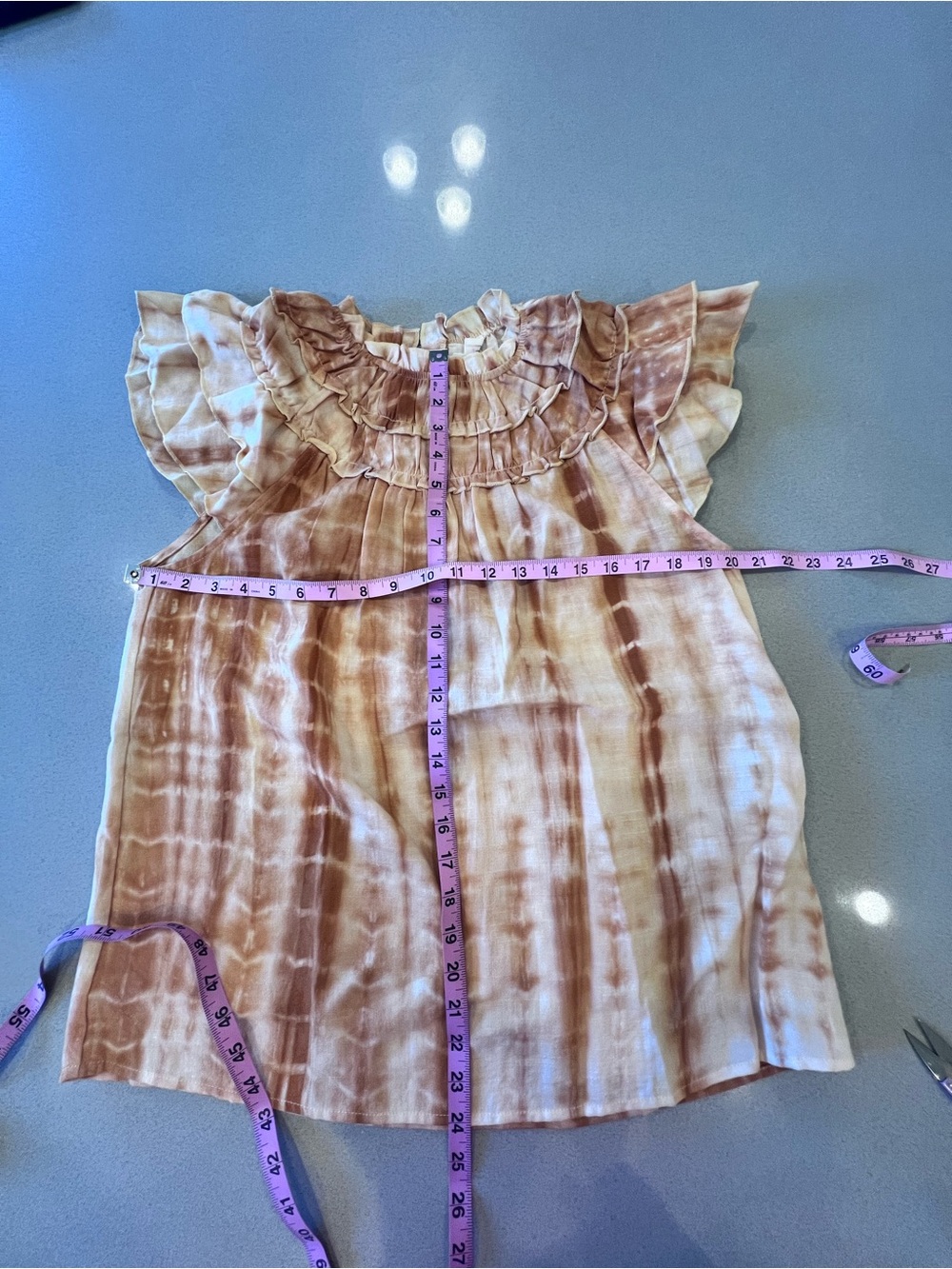 BiBi Tie-Dye Ruffled Neck & Sleeve Sz Medium 50% Cotton 50% Linen - Picture 8 of 10